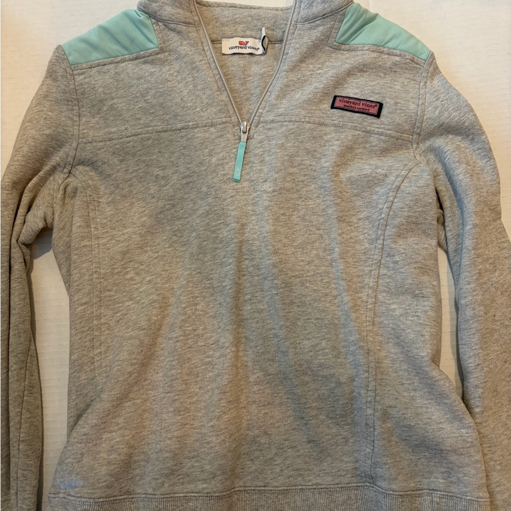 Vineyard Vines Gray and Mint Cowl Neck Sweater